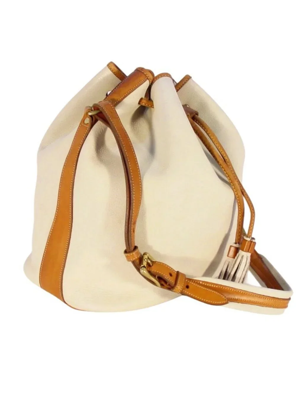 DOONEY & BOURKE 80's Vintage AWL Cream Leather Drawstring Bucket Shoulder Bag - Picture 4 of 10